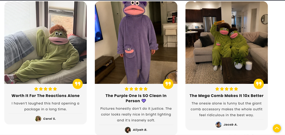 FROGGI customers wearing plush character onesies
