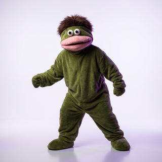 Green FROGGI full-body plush character onesie with violet LED light