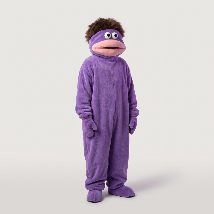 Purple FROGGI full-body plush character onesie studio view